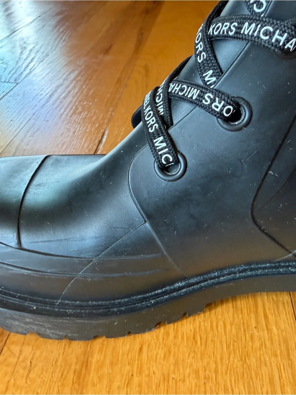 Michael Kors Black Lace-Up Rubber Combat Boots